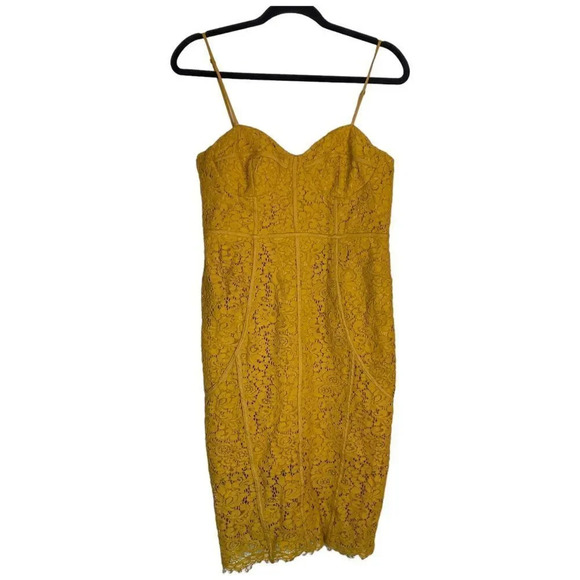 BARDOT Corset Lace Midi Dress Mustard Yellow Size 8 Medium - Picture 3 of 11